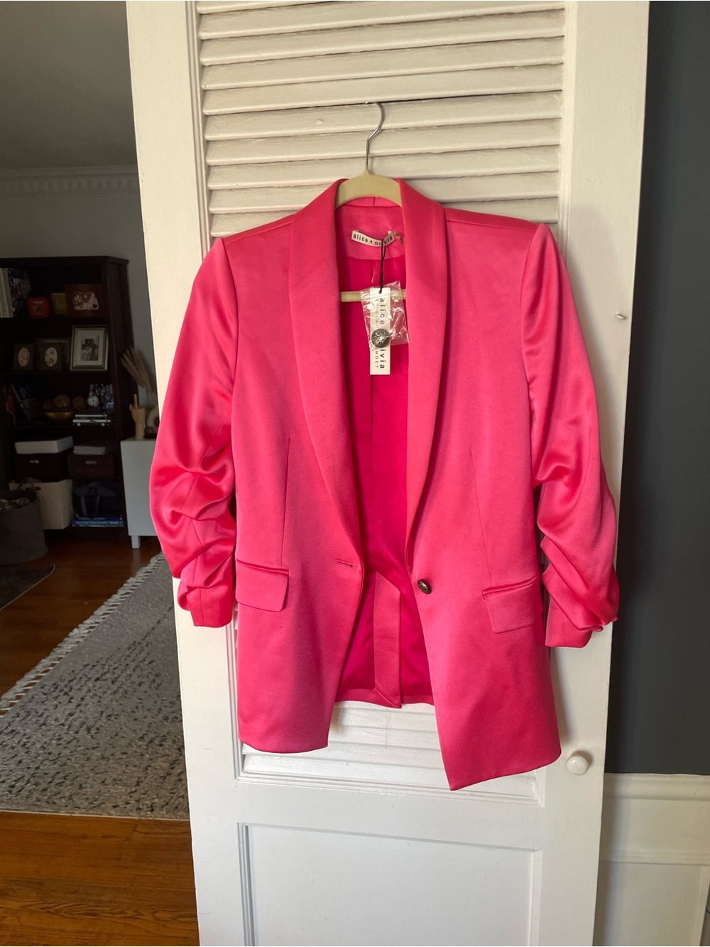 Alice + Olivia Hot Pink Satin Blazer